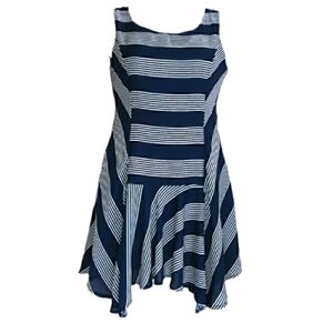 Leshop Women's Navy Blue Striped Sleeveless Midi Dress